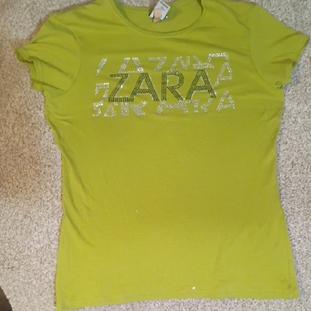 Zara Bright Green Tee with Sparkling Logo